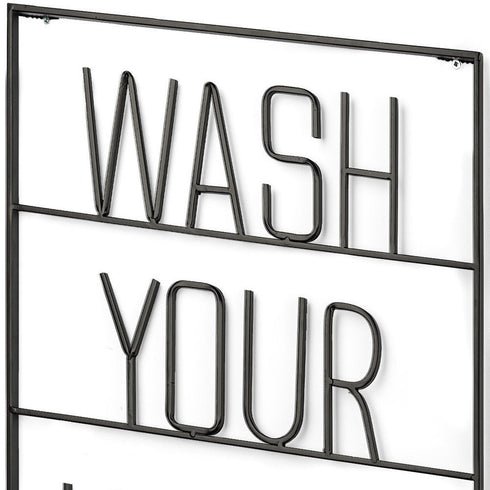 20" X 17" Black Wash Your Hands Metal Wall Decor