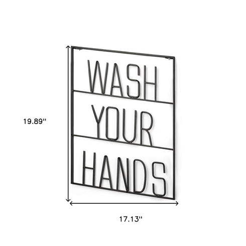 20" X 17" Black Wash Your Hands Metal Wall Decor