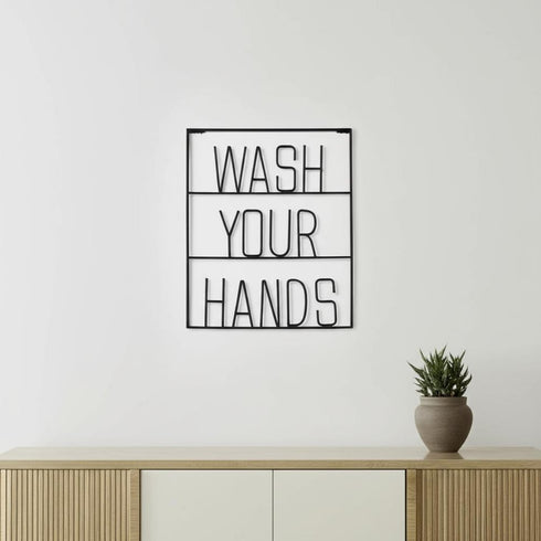 20" X 17" Black Wash Your Hands Metal Wall Decor