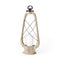 25" Brown Distressed Abstract Solid Wood And Metal Tabletop Lantern Candle Holder
