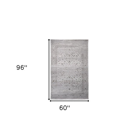 5' X 8' Black And Gray Medallion Hand Woven Distressed Area Rug