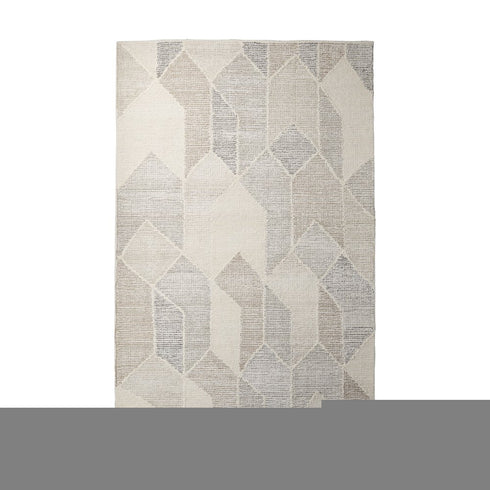 9' X 12' Beige Gray And Ivory Wool Geometric Hand Woven Area Rug