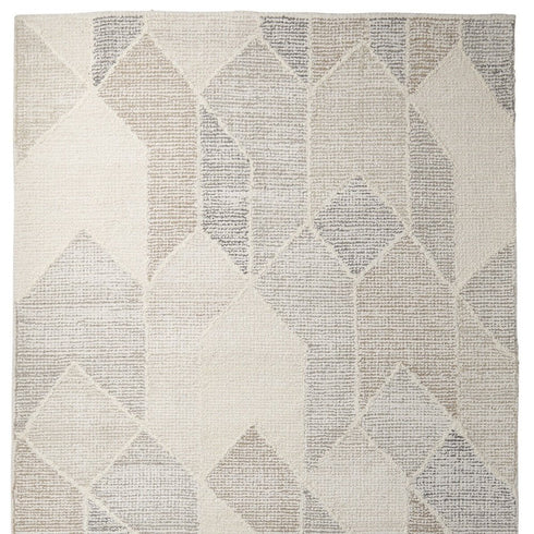 9' X 12' Beige Gray And Ivory Wool Geometric Hand Woven Area Rug