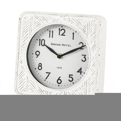 9" White Iron Square Table Clock