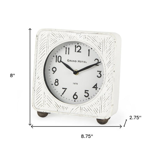 9" White Iron Square Table Clock