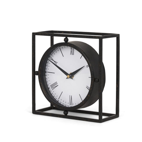 3" Black Distressed Metal Table Clock