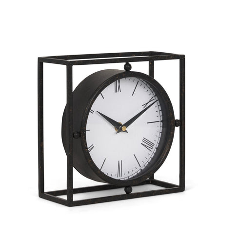 3" Black Distressed Metal Table Clock