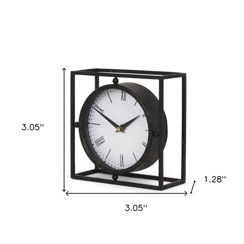 3" Black Distressed Metal Table Clock