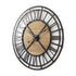 42" Black And Natural Iron And Wood Analog Round Wall Clock