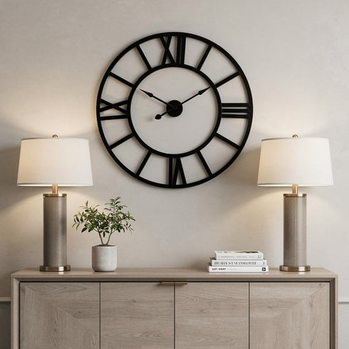 30" Black Iron Analog Round Wall Clock