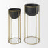 Set of Two Black Metal 20 Ounce Round Pot Planters
