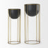 Set of Two Black Metal 20 Ounce Round Pot Planters