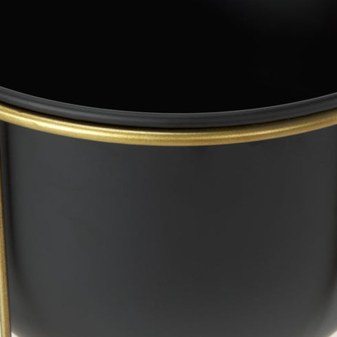 Set of Two Black Metal 20 Ounce Round Pot Planters