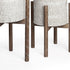 Set of Two Cream And Brown Ceramic And Wood Round Elevated Planters