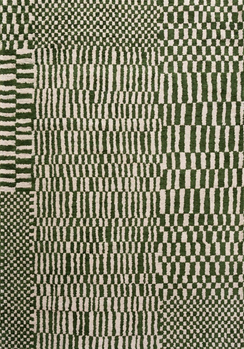 8' X 11' Green And Beige Geometric Berber Washable Area Rug With UV Protection