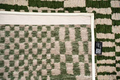 8' X 11' Green And Beige Geometric Berber Washable Area Rug With UV Protection