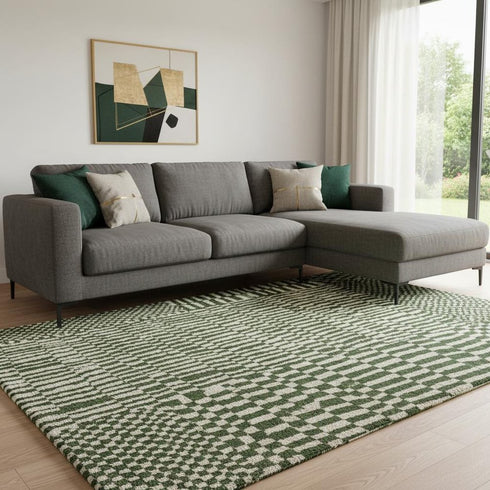 8' X 11' Green And Beige Geometric Berber Washable Area Rug With UV Protection