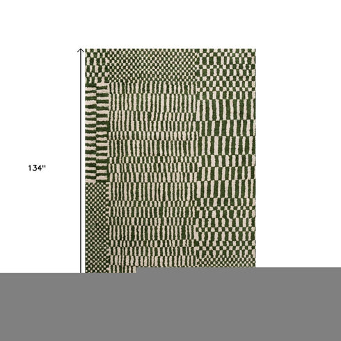 8' X 11' Green And Beige Geometric Berber Washable Area Rug With UV Protection