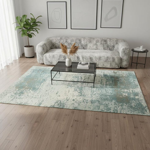 6' X 8' Green White And Gray Abstract Washable Area Rug With UV Protection
