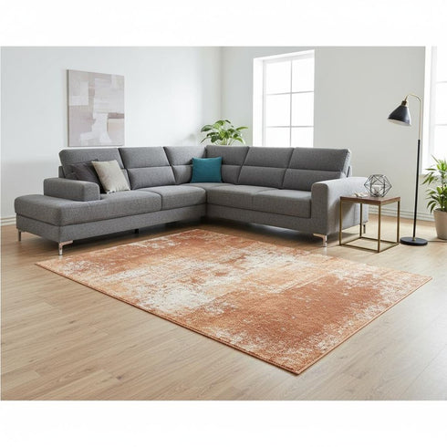8' X 11' Orange And White Abstract Washable Area Rug With UV Protection