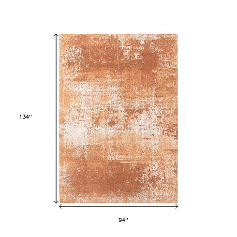 8' X 11' Orange And White Abstract Washable Area Rug With UV Protection