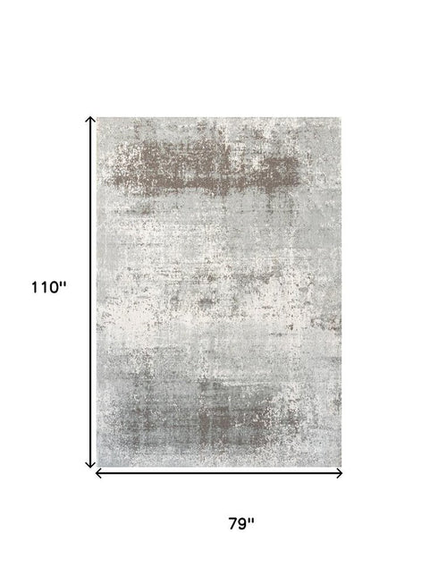 7' X 9' Gray White And Brown Abstract Washable Area Rug With UV Protection