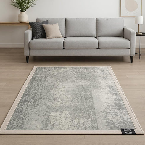 7' X 9' Gray White And Brown Abstract Washable Area Rug With UV Protection