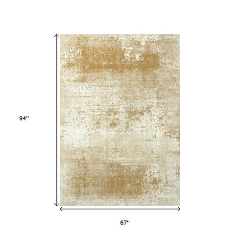 6' X 8' Gold And Beige Abstract Washable Area Rug With UV Protection