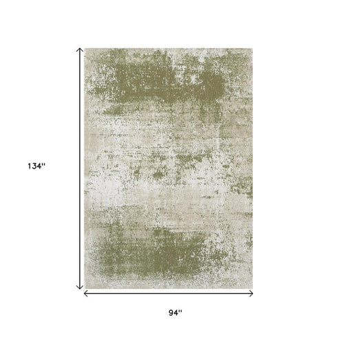 8' X 11' Green Beige And White Abstract Washable Area Rug With UV Protection