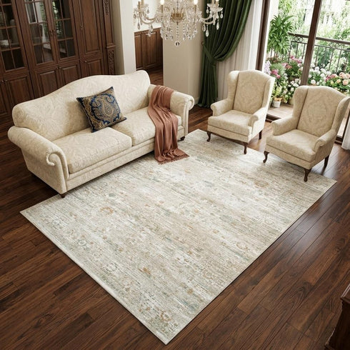 7' X 9' Gray Green And Brown Tribal Washable Area Rug With UV Protection