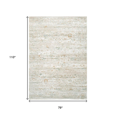 7' X 9' Gray Green And Brown Tribal Washable Area Rug With UV Protection