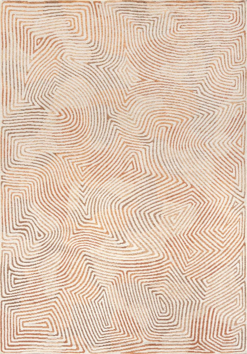 6' X 8' Beige Orange And Brown Geometric Washable Area Rug With UV Protection