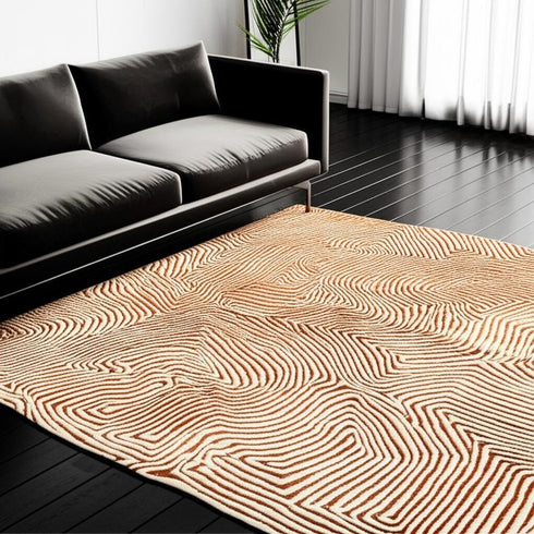 6' X 8' Beige Orange And Brown Geometric Washable Area Rug With UV Protection