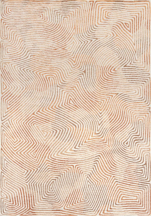 8' X 11' Beige Orange And Brown Geometric Washable Area Rug With UV Protection
