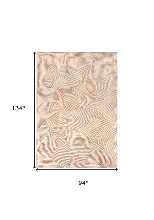 8' X 11' Beige Orange And Brown Geometric Washable Area Rug With UV Protection