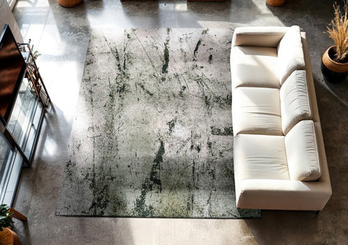 8' X 11' Green And White Abstract Washable Area Rug With UV Protection