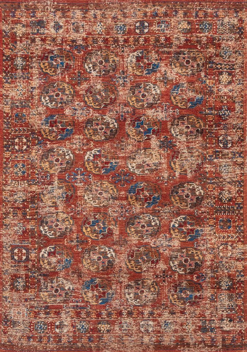 9' X 13' Red And White Tribal Washable Area Rug With UV Protection