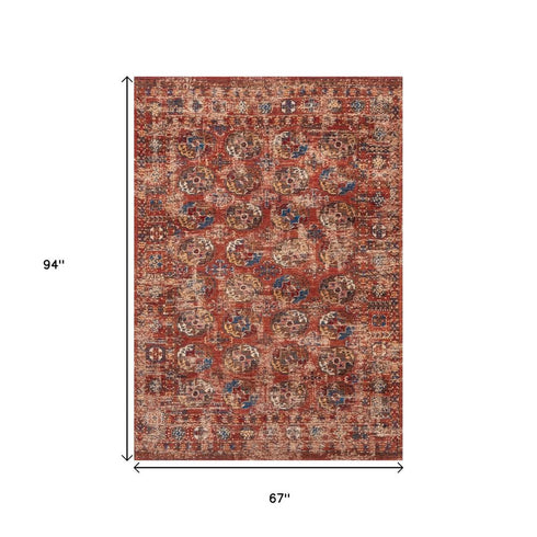 9' X 13' Red And White Tribal Washable Area Rug With UV Protection