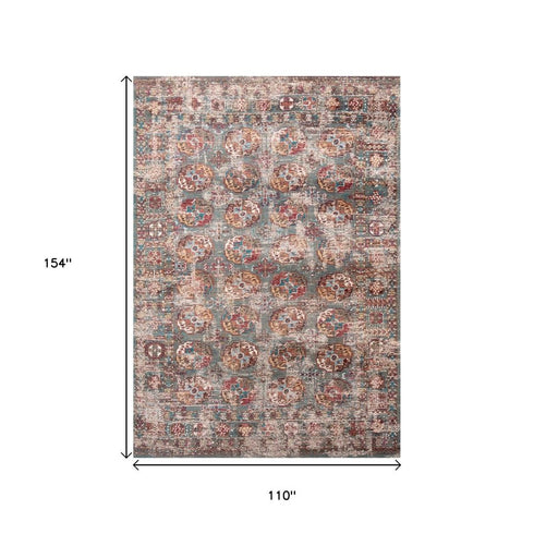 9' X 13' Gray And White Tribal Washable Area Rug With UV Protection