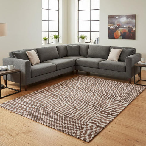 9' X 13' Brown And Beige Geometric Berber Washable Area Rug With UV Protection