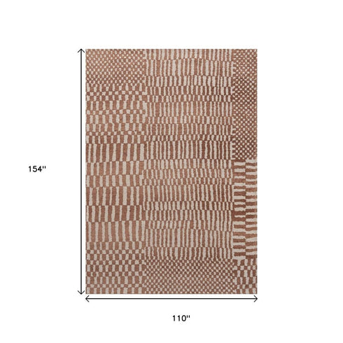 9' X 13' Brown And Beige Geometric Berber Washable Area Rug With UV Protection