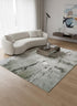 8' Green And White Abstract Washable Round Rug With UV Protection