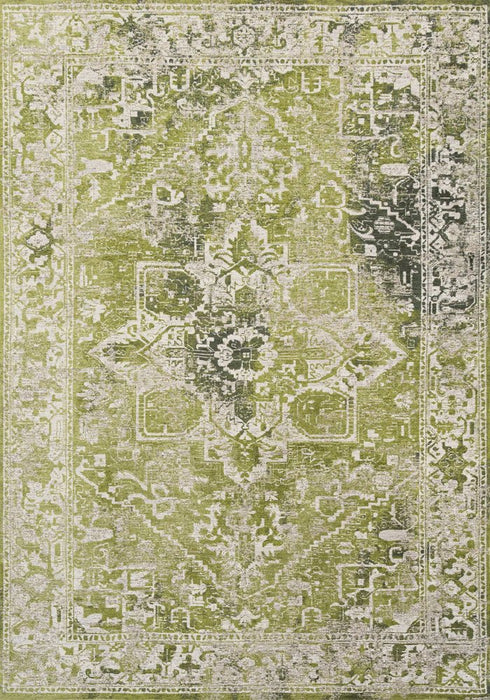 9' X 13' Green And Beige Tribal Washable Area Rug With UV Protection