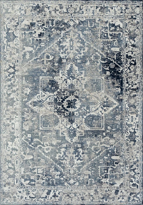 9' X 13' Blue And Beige Tribal Washable Area Rug With UV Protection