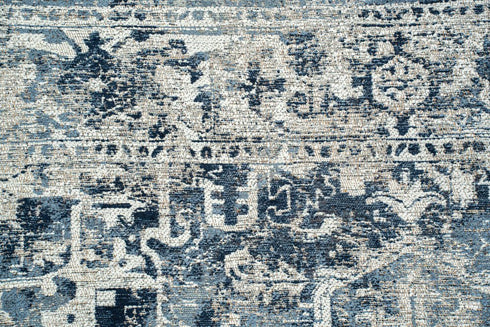 9' X 13' Blue And Beige Tribal Washable Area Rug With UV Protection