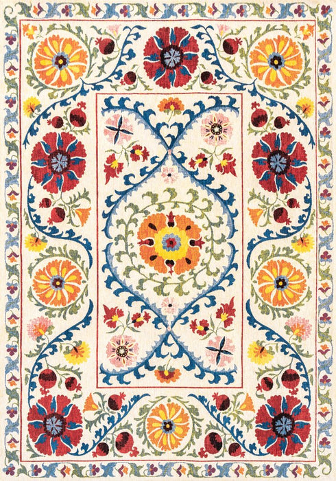 8' X 11' Beige Red And Orange Tribal Washable Area Rug With UV Protection