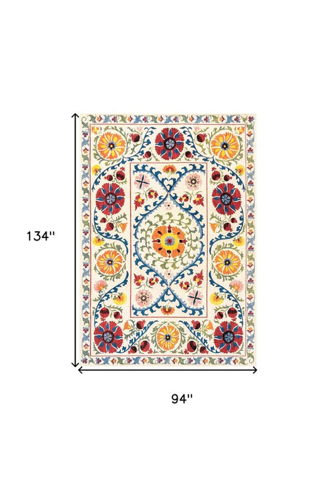 8' X 11' Beige Red And Orange Tribal Washable Area Rug With UV Protection