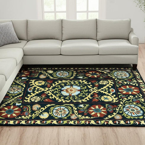 8' X 11' Beige Red And Orange Tribal Washable Area Rug With UV Protection