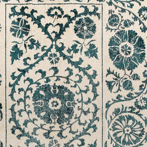 9' X 13' Beige And Blue Tribal Washable Area Rug With UV Protection
