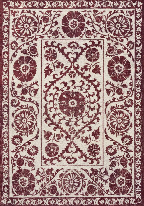 6' X 8' Beige And Maroon Tribal Washable Area Rug With UV Protection